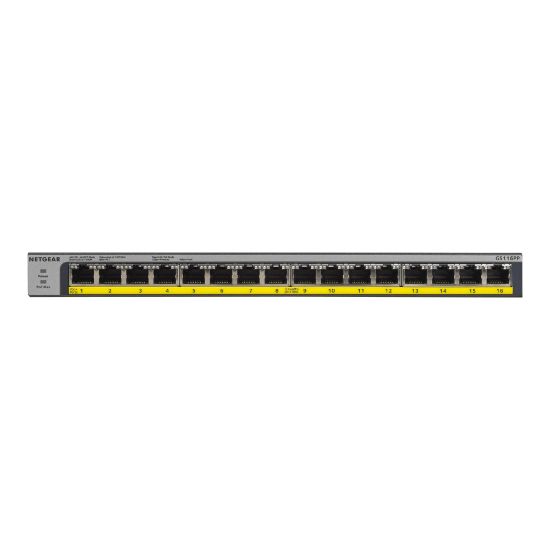 Picture of Netgear 16-Port 183W PoE/PoE+ Gigabit Ethernet Unmanaged Switch - 16 Ports - 2 Layer Supported - Twisted Pair - Wall Mountable, Rack-mountable, Desktop - Lifetime Limited Warranty