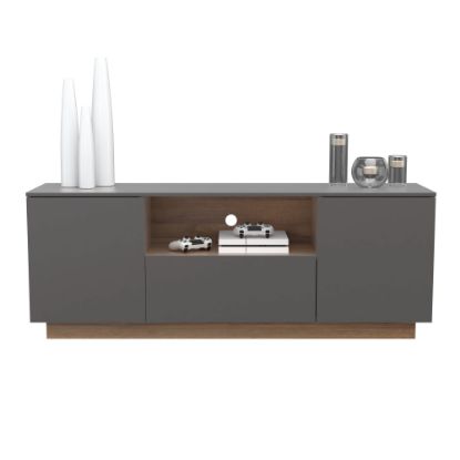 Picture of Inval Melamine TV Stand, 23-5/8inH x 63inW x 15-3/4inD, Dark Gray/Amaretto Oak