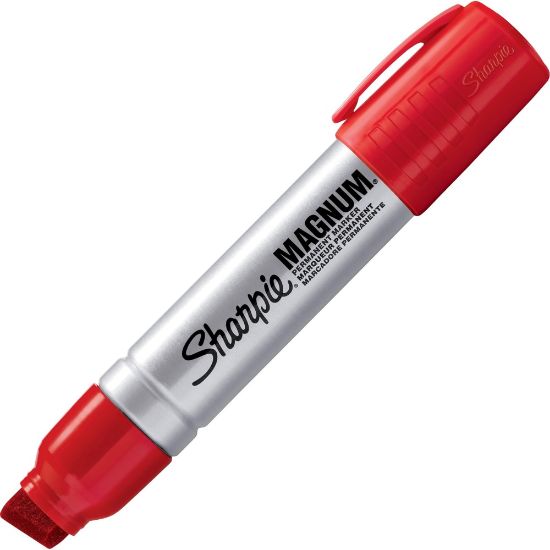 Picture of Sharpie Magnum Permanent Marker - Jumbo Marker Point - 15.875 mm Marker Point Size - Chisel Marker Point Style - Red - Plastic Barrel - Felt Tip - 12 / Box