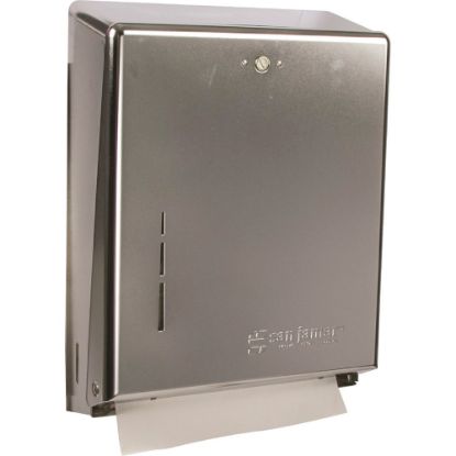 Picture of San Jamar C-Fold/Multifold Paper Towel Dispensers - C Fold, Multifold Dispenser - 500 x Towel Multifold, 300 x Towel C Fold - 14.8in Height x 11.4in Width x 4in Depth - Stainless Steel - Chrome - Key Lock, Touch-free - 5 / Carton