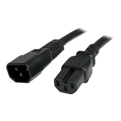 Picture of StarTech.com 3ft (1m) Heavy Duty Extension Cord, IEC C14 to IEC C15 Black Extension Cord, 15A 125V, 14AWG, Heavy Gauge Power Cable