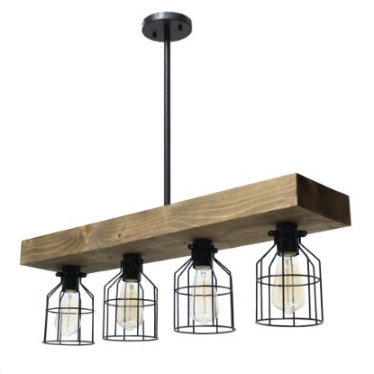 Picture of Lalia Home 4-Light Farmhouse Beam Pendant, 7-1/2inW, Rustic Wood/Black