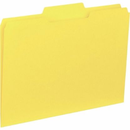 Picture of Business Source 1/3 Tab Cut Letter Top Tab File Folders - 8 1/2in x 11in - Assorted Tab Position - Yellow - 100 / Box