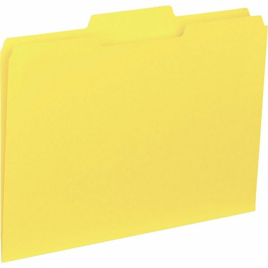 Picture of Business Source 1/3 Tab Cut Letter Top Tab File Folders - 8 1/2in x 11in - Assorted Tab Position - Yellow - 100 / Box