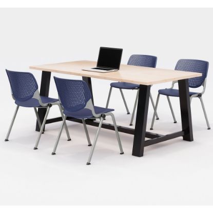 Picture of KFI Studios Midtown Table With 4 Stacking Chairs, Kensington Maple/Navy