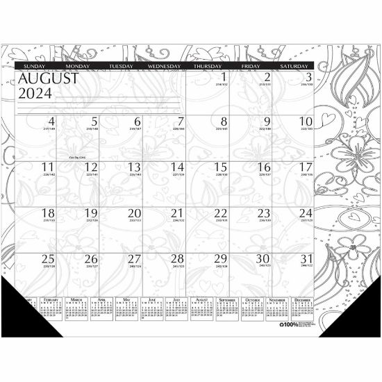 Picture of House of Doolittle Academic Doodle Monthly Desk Pad Calendar, 22in x 17in, Black, August 2022 to July 2023