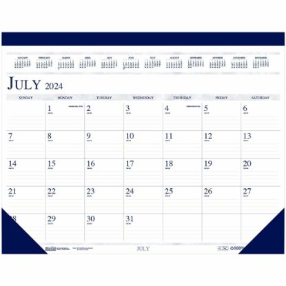 Picture of House of Doolittle Leather Academic Desk Pad Calendar, 22in x 17in, Blue, July 2023 to August 2024