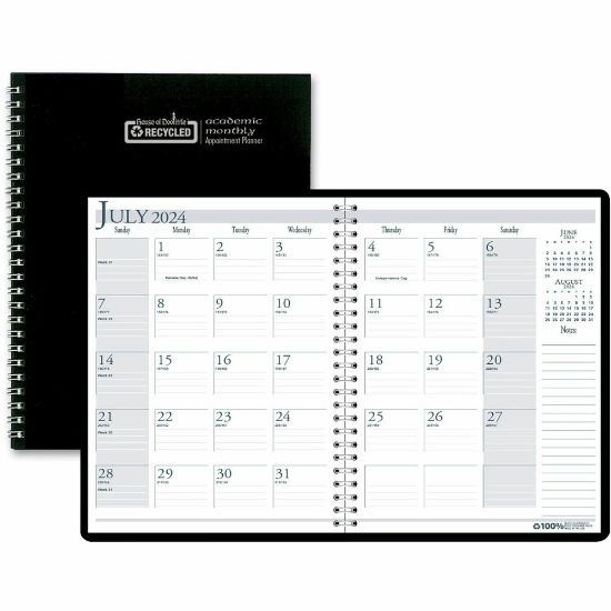 Picture of House of Doolittle Black Cover Academic Monthly Planner - Monthly - 14 Month - July 2024 - August 2025 - 1 Month Double Page Layout - 8 1/2in x 11in Sheet Size - 1.75in x 1.75in Block - 3-ring - Black Cover - 1 Each