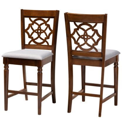 Picture of Baxton Studio Oscar Counter Stools, Gray/Walnut, Set Of 2 Stools