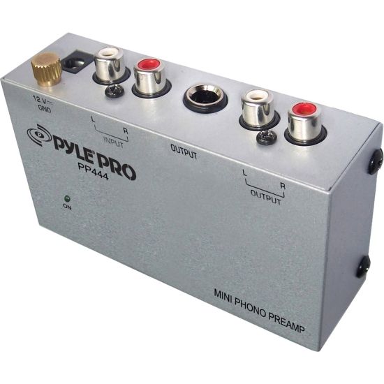 Picture of PylePro Ultra-Compact Phono Turntable Preamp, 4-1/4inH x 1-1/4inW x 2-1/2inD, Silver, PYLPP444