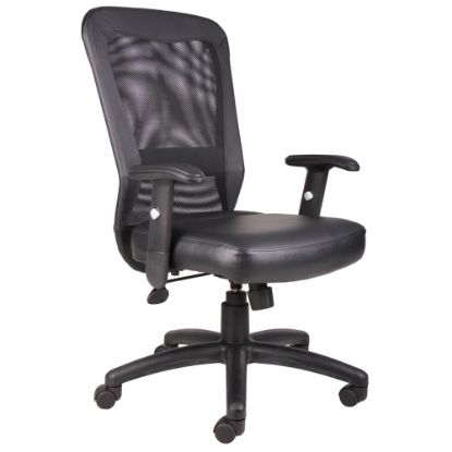 Picture of Boss Office Products Ergonomic LeatherPlus Bonded Leather/Mesh Web Chair, Black