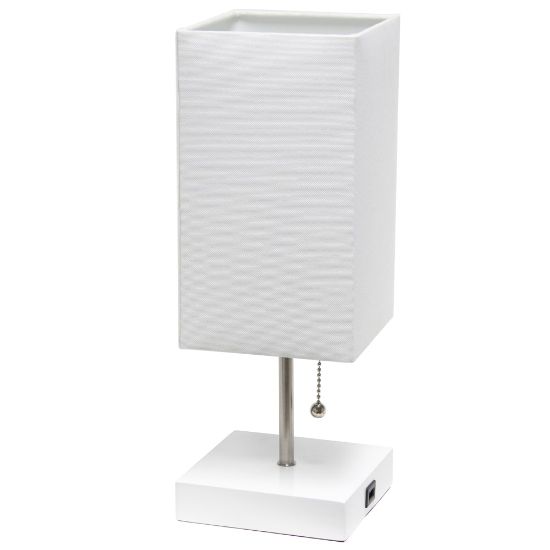 Picture of Simple Designs Petite Stick Lamp With USB Charging Port, 14-1/4inH, White Base/White Shade