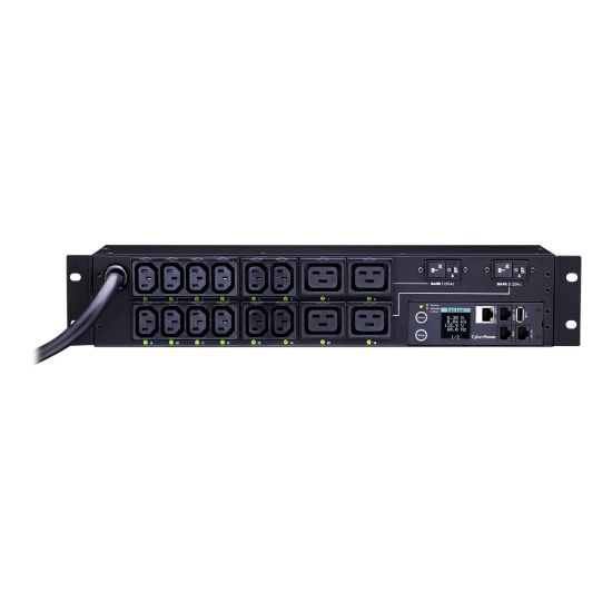 Picture of CyberPower Switched Metered-by-Outlet PDU81008 - Power distribution unit (rack-mountable) - AC 200-240 V - Ethernet, USB, serial - input: NEMA L6-30 - output connectors: 16 (power IEC 60320 C13, IEC 60320 C19) - 2U - 12 ft cord