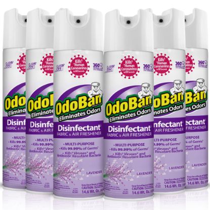 Picture of OdoBan Odor Eliminator Disinfectant 360 deg. Spray, Lavender, 14.6 Oz, Pack Of 6 Bottles