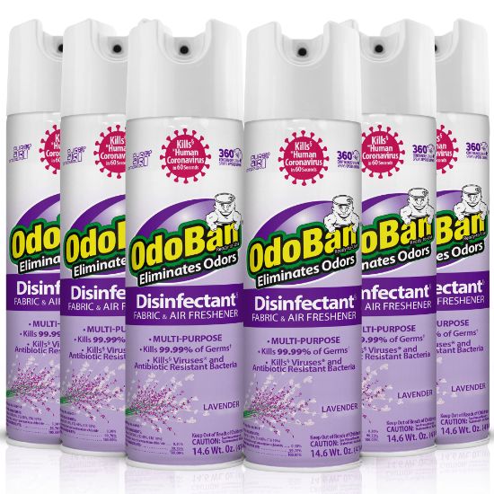 Picture of OdoBan Odor Eliminator Disinfectant 360 deg. Spray, Lavender, 14.6 Oz, Pack Of 6 Bottles