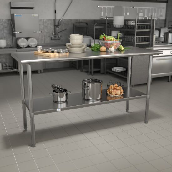 Picture of Flash Furniture Stainless Steel Prep And Work Table, 34-1/2inH x 60inW x 24inD, Silver