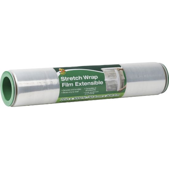 Picture of Duck Extensible Stretch Wrap Film - 20in Width x 1000 ft Length - Non-adhesive, Durable, Handle, Self-stick - Plastic Film - Clear - 1Each