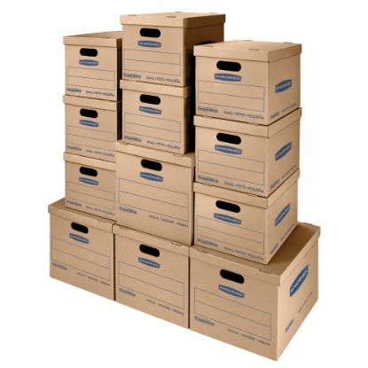 Picture of Bankers Box SmoothMove Classic Moving & Boxes With Lift-Off Lids, 14in x 18in x 15in, 85% Recycled, Kraft, Case of 8 Small/4 Medium