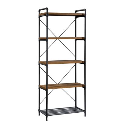 Picture of Sauder Iron City 76inH 5-Shelf Bookcase, Checkered Oak/Dark Industrial