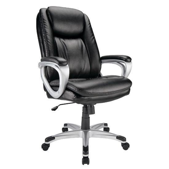 Picture of Realspace Treswell Bonded Leather High-Back Executive Office Chair, Black/Silver, BIFMA Compliant