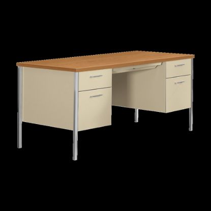 Picture of HON 34000 Series Steel Double-Pedestal 46inW Writing Desk, Harvest/Putty