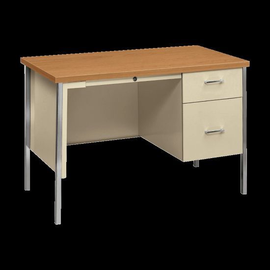 Picture of HON 34000 46inW Steel Single-Pedestal Computer Desk, Harvest/Putty