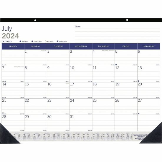 Picture of Blueline DuraGlobe Academic Monthly Desk Pad, 17in x 22in, Black/Blue, July 2022 to July 2023