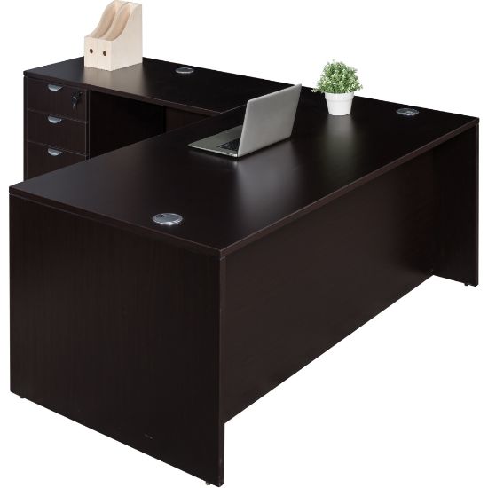 Picture of Boss Office Products Holland Series 71inW Executive L-Shaped Corner Desk With File Storage Pedestal, Mocha