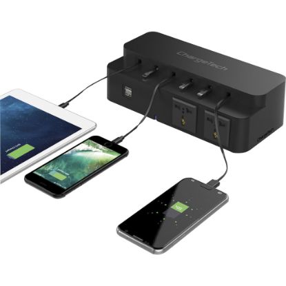 Picture of ChargeTech Power Strip Charging Station, 3in x 9-3/4in x 4-3/4in, Black, 5294835