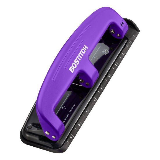 Picture of Bostitch EZ Squeeze Three-Hole Punch, 12 Sheet Capacity, Purple