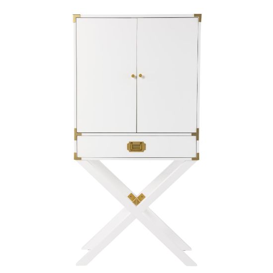 Picture of SEI Furniture Campaign 30inW Tall Bar Cabinet With Storage, White/Gold