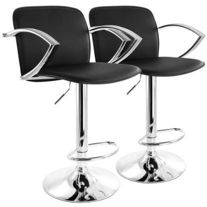 Picture of Elama Adjustable Faux Leather Bar Stools, Black/Chrome, Set Of 2 Stools