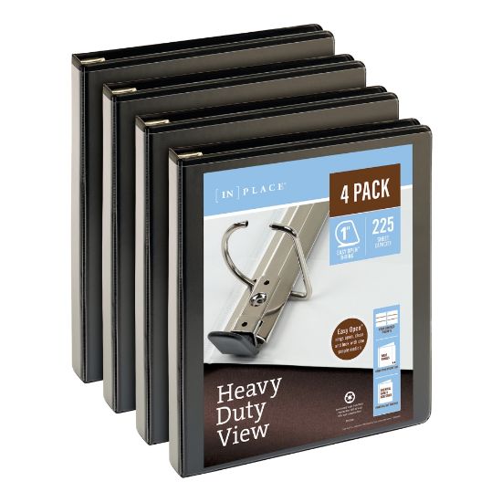 Picture of Office Depot Brand Heavy-Duty View 3-Ring Binder, 1in D-Rings, Black, 49% Recycled, Pack Of 4