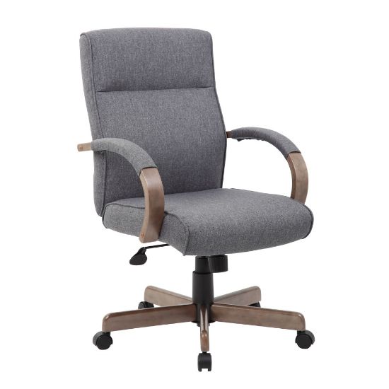 Picture of Boss Office Products Modern Executive Conference Ergonomic Chair, Linen Fabric, Slate Gray/Driftwood