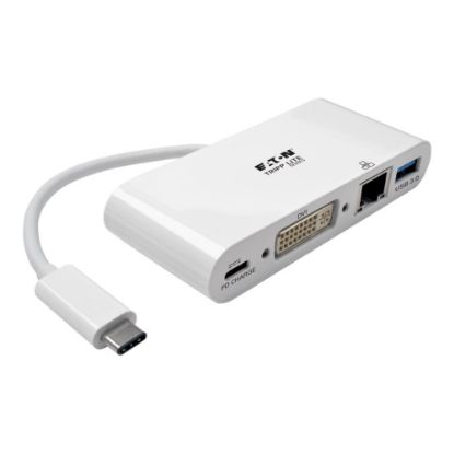 Picture of Tripp Lite USB C to DVI Multiport Video Adapter Converter w/ USB-A Hub, USB-C PD Charging, Gigabit Ethernet Port , Thunderbolt 3 Compatible, USB Type C to DVI, USB Type-C - for Notebook/Tablet PC/Desktop PC