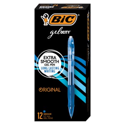 Picture of BIC Gel-ocity Original Long Lasting Retractable Gel Pens, Medium Point, 0.7 mm, Blue Barrel, Blue Ink, Pack Of 12