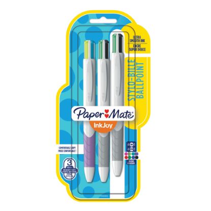 Picture of Paper Mate InkJoy Quatro Retractable Ballpoint Pens, Medium Point, 1.0 mm, White Barrels, Assorted Ink Colors, Pack Of 3