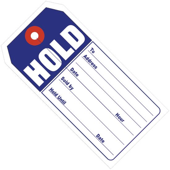 Picture of Partners Brand Retail Tags, "HOLD", 4 3/4in x 2 3/8in, 100% Recycled, Blue/White, Case Of 500