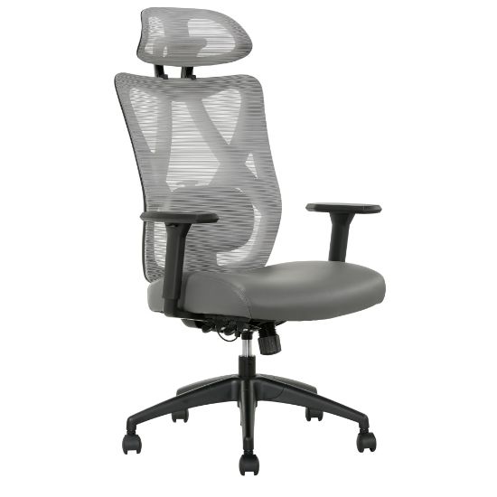 Picture of Serta SitTrue Ridgefield Ergonomic Mesh/Vegan Leather High-Back Task Office Chair, Gray/Black