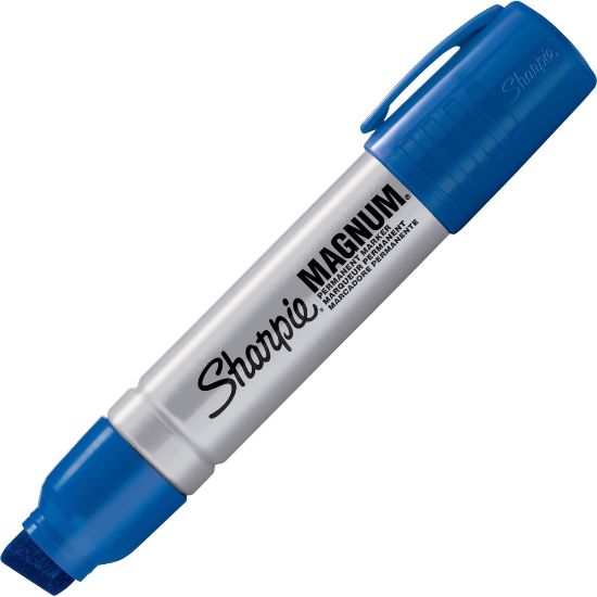 Picture of Sharpie Magnum Permanent Marker - Jumbo Marker Point - 15.875 mm Marker Point Size - Chisel Marker Point Style - Blue - Plastic Barrel - Felt Tip - 12 / Box