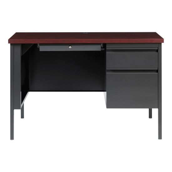 Picture of Lorell Fortress Steel Right-Pedestal Teachers Computer Desk, Charcoal/Mahogany