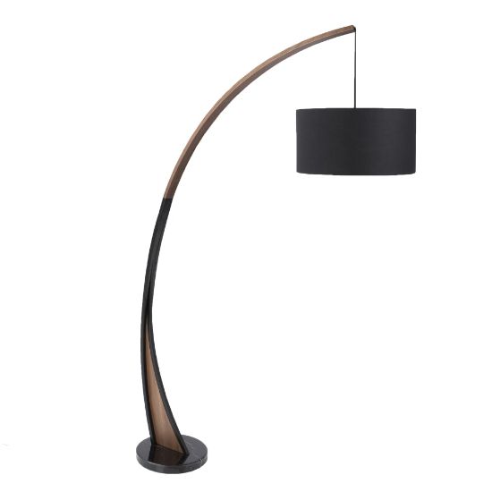 Picture of Lumisource Noah Mid-Century Modern Floor Lamp, Black Shade/Walnut & Black Marble Base