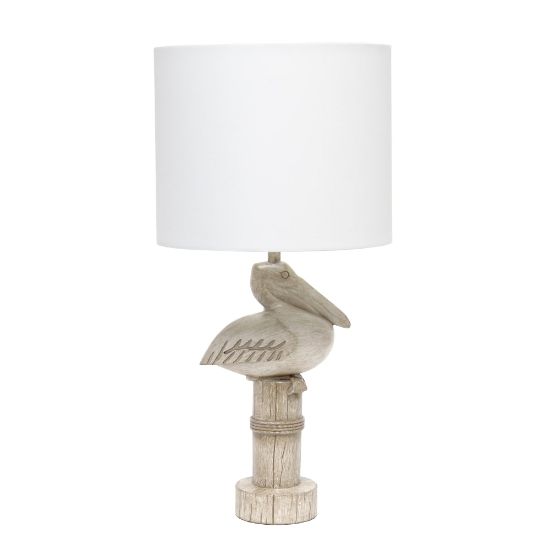 Picture of Simple Designs Shoreside Sitting Pelican Table Lamp, 17-1/4inH, White/Beige Wash