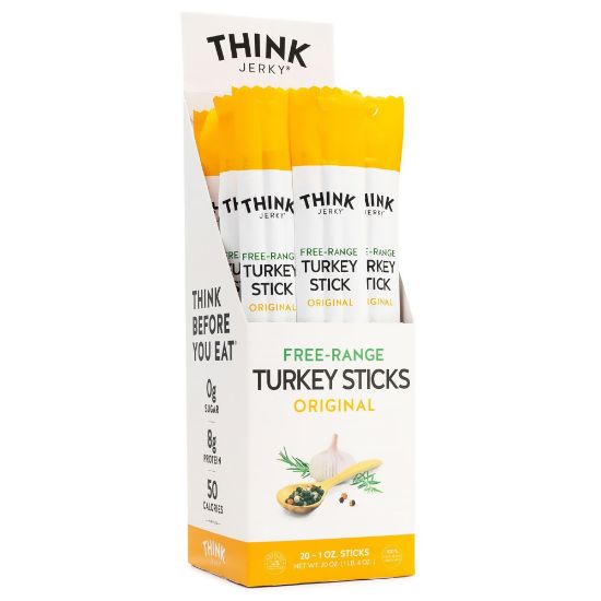 Picture of Think Jerky Free-Range Turkey Sticks, 1 Oz, Pack Of 20 Sticks