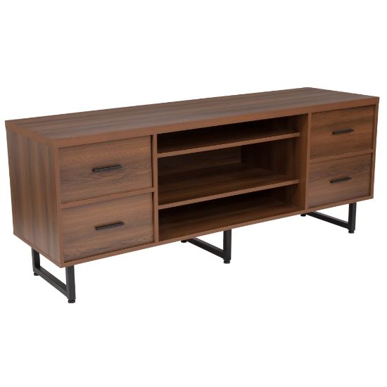 Picture of Flash Furniture TV Stand With 3 Shelves And 4 Drawers, 25inH x 60inW x 18inD, Rustic