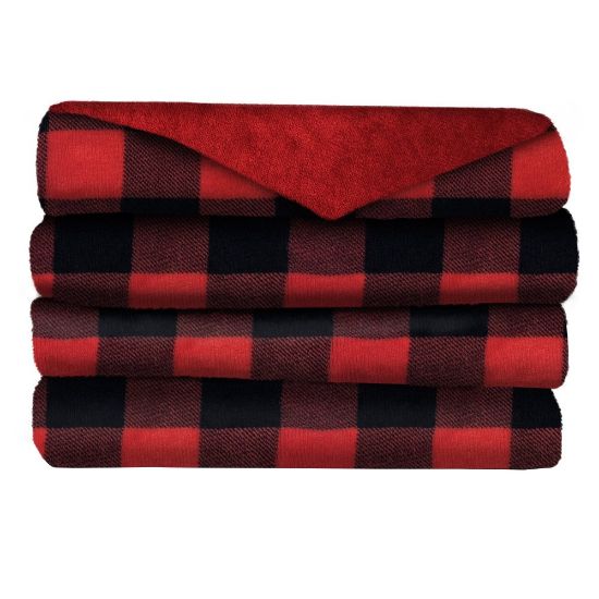 Picture of Sunbeam Microplush Heated Throw, 50in x 60in, Red Plaid