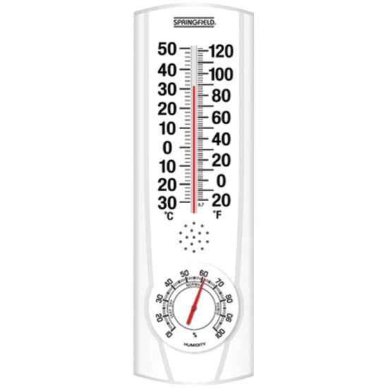 Picture of Springfield 9.125in Plainview Indoor and Outdoor Thermometer with Hygrometer - Hygrometer/Thermometer - Temperature, Humidity - White