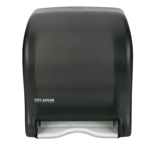 Picture of San Jamar Tear-N-Dry Eco Roll Paper Towel Dispenser, 14 7/16in x 11 3/4in x 9 1/8in, Black