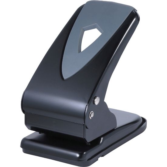 Picture of Business Source Two-hole Metal Punch - 2 Punch Head(s) - 60 Sheet Capacity - 1/4in Punch Size - Black, Gray