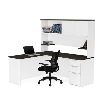 Picture of Bestar Pro-Concept Plus 72inW L-Shaped Corner Desk With Pedestal And Hutch, White/Deep Gray